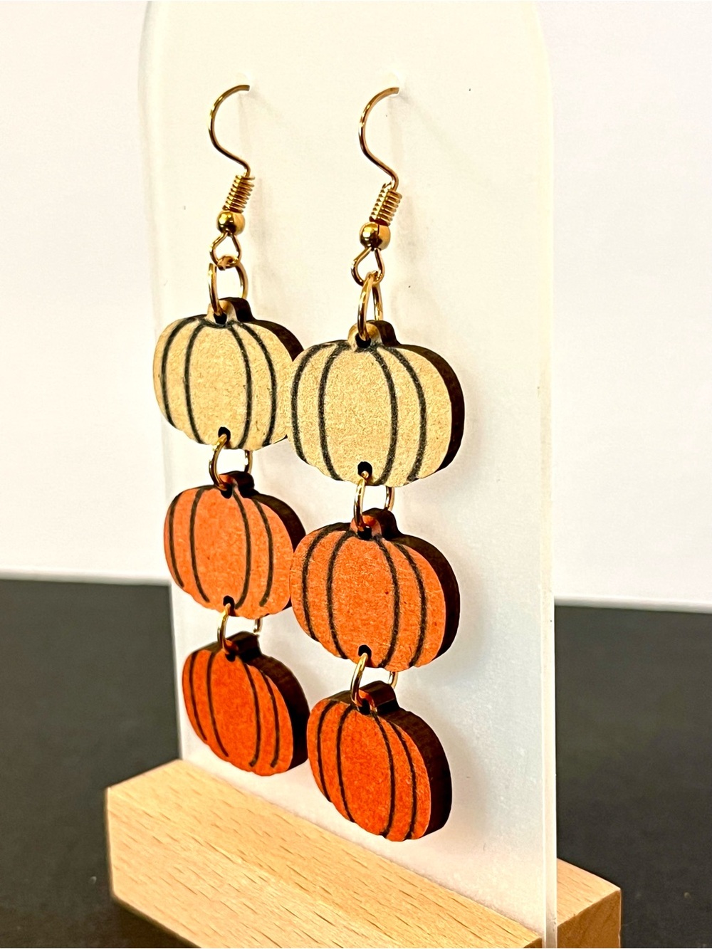 New Handmade Pumpkin Dangle Earrings - Orange & Cream Ombre Fall Vibes